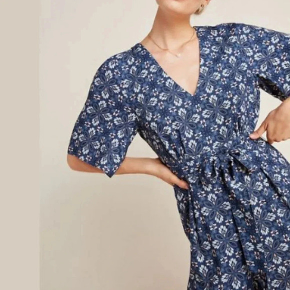 Anthropologie -Laia Norma jump suit wide leg floral v-neck back zipper size XS - Picture 2 of 11